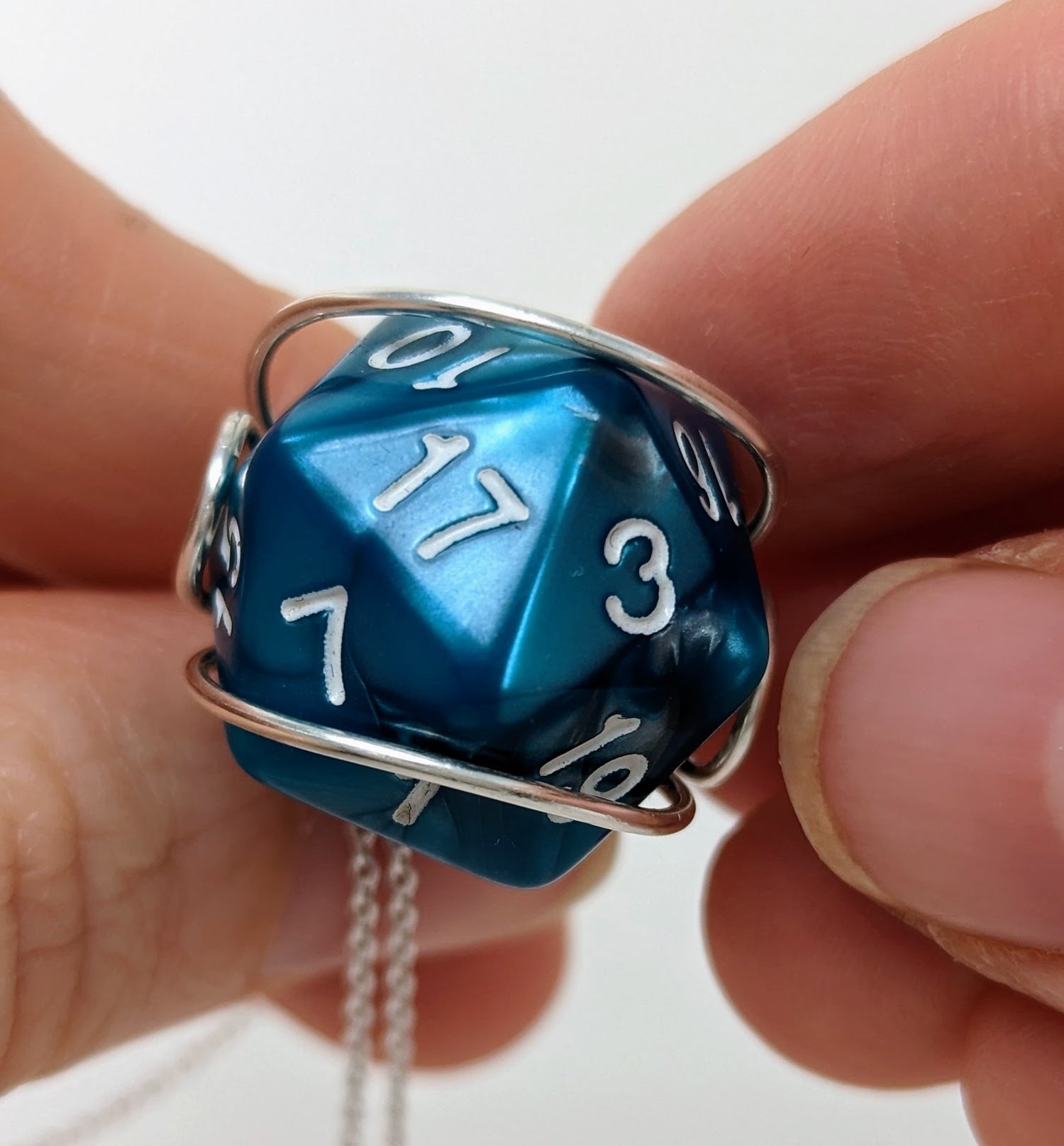 Wizard D20 Character Class Dice Necklace with Spellbook Charm - Blue D&D Dice Pendant Gold Color